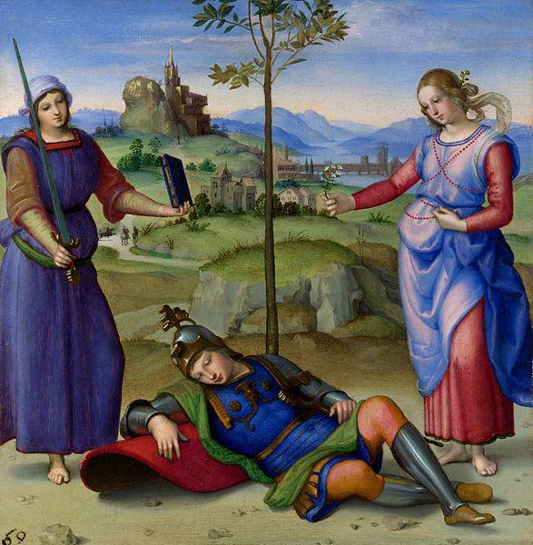 Raphael, Le Songe du Chevalier, vers 1504, huile sur bois,17 x 17 cm, Londres, National Gallery